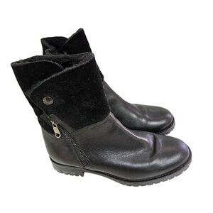 Fabianelli Black Leather Suede Faux Shearling Lined Boots Size 37